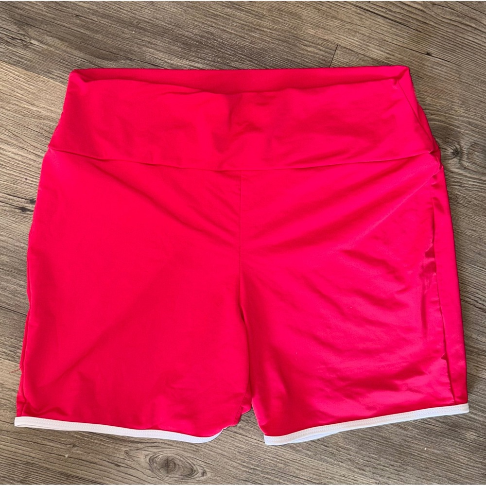 Fashion Nova Red Biker Shorts White Trim High Waisted XL